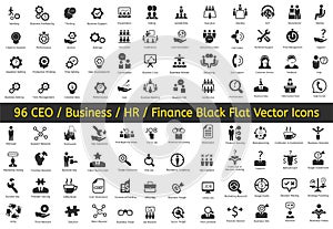 ÐžÑÐ½Ð¾Ð²Ð½Ñ‹Ðµ RGB96 Ceo, HR, Business, Finance icons. Vector flat black icons.